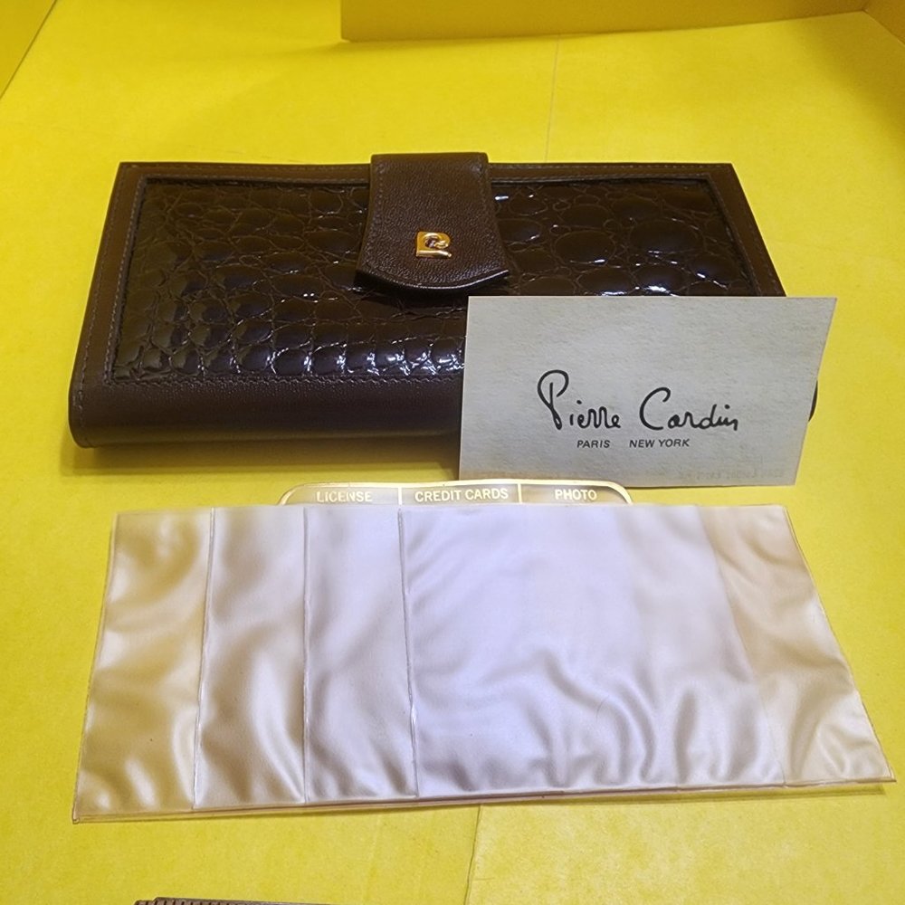 Vintage Brown Pierre Cardin Womens Croc & Calf Skin Wallet - Feminine Classic - Picture 12 of 16